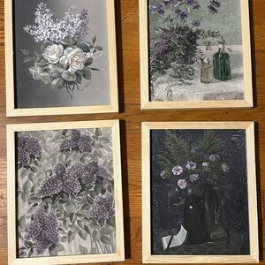 Floral Art Print Set with Natural Wood Frames